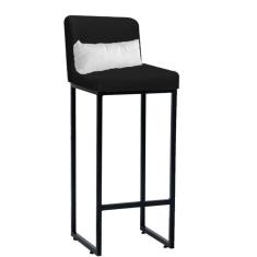 Imagem de Banqueta Alta Industrial Ferro Sintético E Almofada Branco