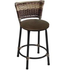 Imagem de Banqueta Baixa Preta com Encosto Junco Capuccino Assento Marrom - Fort