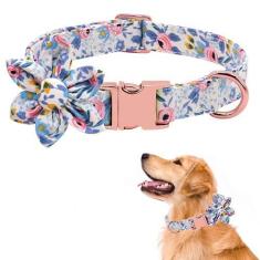 Imagem de Coleiras para cães para filhotes pequenos, médios e grandes, coleira floral ajustável macia e confortável com fivela de segurança, flor destacável, 3 tamanhos para pescoços de 26 a 69 cm da DALUZ