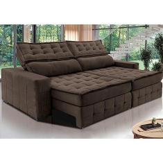Imagem de Sofá Retrátil e Reclinável 2,75m Cama Inbox Big Puffer com Softgeld40 Velupluma Café