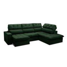 Imagem de Sofá 5 Lugares Retrátil e Reclinável Arezzo com Chaise Direito Veludo Verde