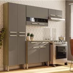 Imagem de Cozinha 10 Portas Balcão 2 Gavetas Nala Freijó/Gris