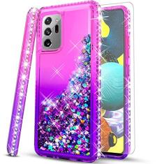 Imagem de STARSHOP Capa para Samsung Galaxy Note 20 Ultra, com [protetor de tela de vidro temperado incluído] Capa para celular de areia movediça com glitter flutuante brilhante líquido meninas mulheres fofas -