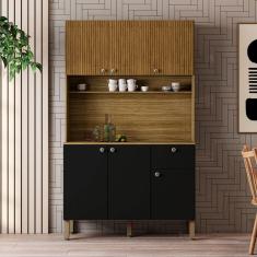 Imagem de Armário de Cozinha Style 6 Portas 1 Gaveta Ripado 3d Freijó/Nero - Kits Paraná