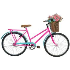Imagem de Bicicleta Retrô Aro 26 V-Brake Cesta Plástica Rosa / Tifany