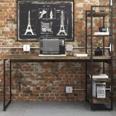 Imagem de Mesa Escrivaninha 4 Prateleiras Carvalho Dark/preto 14907 - Compace