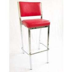Imagem de Banqueta EMPILHÁVEL cromada alta assento e encosto vermelho liso - Poltronas do Sul