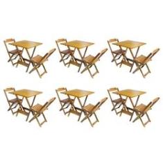 Imagem de Kit 6 Conjuntos De Mesa Dobravel Com 2 Cadeiras De Madeira 70x70 Ideal Para Bar E Restaurante - Mel