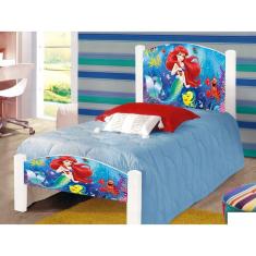 Imagem de Cama Montessoriana Infantil Solteiro Pequena Sereia Adesivada com Grade de Proteção e Colchão