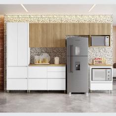 Imagem de Cozinha 6 Peças 7 Portas 7 Gavetas Ripado Nichos Forno E Micro Ondas Rainha 100 Mdf Nature/branco