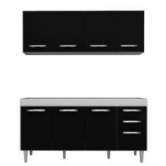 Imagem de Armário Aéreo Panamá e Balcão Gabinete de Pia Áustria 160cm Branco/Preto - Lumil Móveis