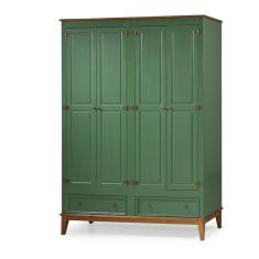 Imagem de Guarda-Roupa Rústico 4 Portas e 2 Gavetas - Madeira Maciça e mdf - Verde