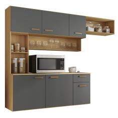 Imagem de Armario Cozinha Suspensa Manu 6 Portas E 1 Gaveta Freijo Uv/Grafite Acetinado