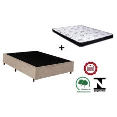 Imagem de Cama Box Casal Bege Suede + Colchão Espuma D28 138x188x14