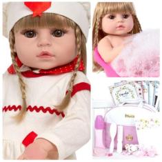 Imagem de Boneca Reborn Loira Linda Com Kit Acessórios Pode Dar Banho - Cegonha
