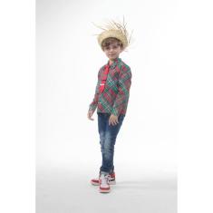 Imagem de Camisa Infantil Xadrez Vermelho Festa Junina Gravata +Chapéu