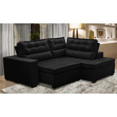 Imagem de Sofá de Canto Retrátil e Reclinável com Molas LD 2,50x2,00m Viviane Suede Preto Madelina Decor