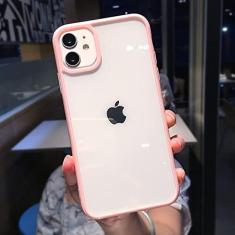 Imagem de Capa de telefone à prova de choque com borda de cor doce para iPhone 11 Pro Max 12 13 Mini XR X XS Max 7 8 Plus SE 2020 Capa traseira transparente, rosa, para iPhone 13 Pro
