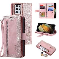 Imagem de Furiet Capa carteira compatível com Samsung Galaxy S21 Ultra 5G para alça de pulso couro PU flip porta-cartões 9+ compartimentos para cartão bolso com zíper, capa de telefone para S21ultra 21S S 21