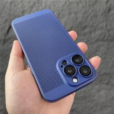 Imagem de Capa de PC fina de dissipação de calor de luxo para iPhone 11 12 13 14 Pro Max 7 8 Plus Xr Xs Max X 7 8 SE3 Câmera de vidro protege capa de malha, azul marinho, para iPhone 14Plus