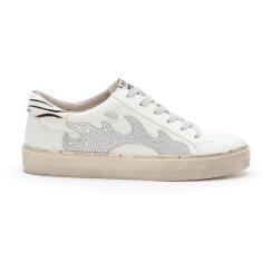 Imagem de Mi.iM Tênis Fia Rubber Sole Cadarço Fire Animal Print Strass, Prata, 38