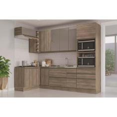 Imagem de Cozinha Modulada Completa Maxxi 9 Peças (3Aéreos+3Balcões+1Paneleiro+2Complementos) C9P26 Nogal - Kappesberg