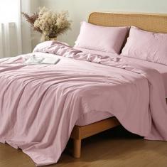 Imagem de Shilucheng Lençóis de linho 100% francês - Lençóis de cama queen size, lençóis de linho puro respiráveis e refrescantes, macios, duráveis e resistentes a rasgos - Bolso profundo de 40,6 cm - 4 peças