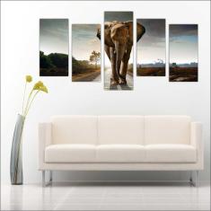 Imagem de Quadro Decorativo Elefante Animais Mosaico Moderno 5 Peças