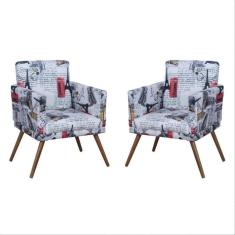 Imagem de Kit 2 Poltronas Decorativa Nina Com Rodapé Tecido Suede Paris  Pés Palito Madeira - Maitê Moda Casa