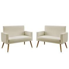 Imagem de Kit 2 Poltronas Namoradeiras Decorativas Nina Com Rodapé Sued Bege Aradecor