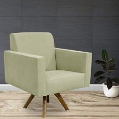 Imagem de Kit 02 Poltronas Decorativas Giratória Sala de Estar Base de Madeira Helô L02 Suede Bege - Lyam Decor