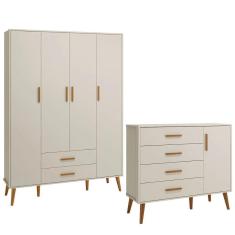 Imagem de Comoda Sapateira e Guarda Roupa Isis Retrô 4 Portas 2 Gavetas Areia Fosco - Reller