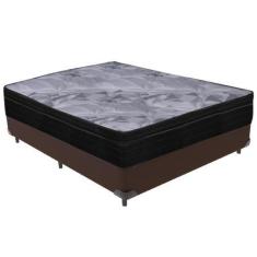 Imagem de Cama Box Marrom e Colchão Airtech Pampa Molas ensacadas Casal Ortobom