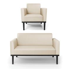 Imagem de Sofá Namoradeira Com Poltrona Base De Madeira Fixa Preto Marisa Corino D03 - D\`rossi Cor Bege