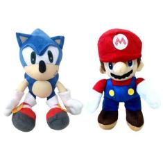 Imagem de 02 Brinquedos Pelucia Super Sonic e Super Mario 35cm Antialergico Bord