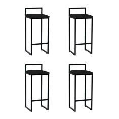 Imagem de Kit 4 Banquetas Industrial Alta Bar Cozinha Bistrô Em Aço Dori Preta Assento Suede Preto - Preto