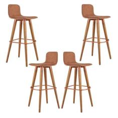 Imagem de Kit 4 banquetas para balcão de cozinha Linea Terracota Alto Padrão Pes de Madeira