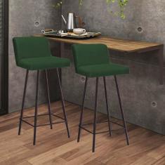 Imagem de Kit Mesa Suspensa de Parede Fixa MDF Rústico + 2 Banquetas Lexi Ferro Marrom Suede Verde - Ahazzo Móveis