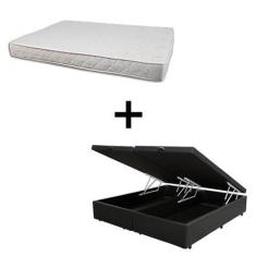 Imagem de Cama Box Baú King 193 Tecido Sintético Preto Com Colchão Roma Bello Box 100% Espuma D45 Bege 55x193x203