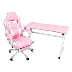 Imagem de Conjunto Mesa Gamer Pelegrin Pel-008p Rosa e Cadeira Gamer Pelegrin Pel-3020 Rosa