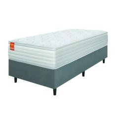Imagem de Cama Box Colchão Solteiro Molas Ensacadas Real 88x188x65cm Branco/Cinza Inducol - Suporta até 130kg por Pessoa