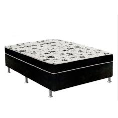 Imagem de Cama Box Casal Suede Preto + Colchão Casal Suede Preto Orto Molas Bonnel 138x188x55