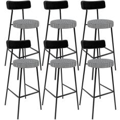 Imagem de Kit 06 Banquetas Alta Cozinha Sala Jantar Em Aço Milão L02 Couríssimo Preto Pied Poule - Lyam Decor