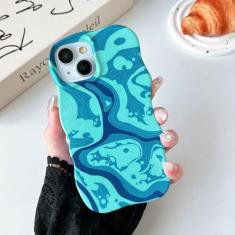 Imagem de DEFBSC Capa compatível com iPhone 12/12 Pro, estampa de pintura estética, moldura ondulada, encaracolado, brilhante, policarbonato rígido, TPU macio, à prova de choque, proteção híbrida de 2 camadas,