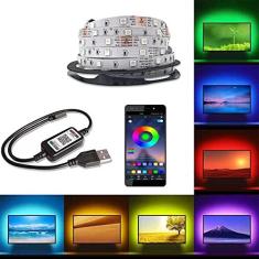 Imagem de Fita LED RGB, Fita LED Bluetooth USB 5050 SMD DC 5V USB RGB Luzes Fita LED flexível Fita Fita LED RGB Decoração de mesa de TV