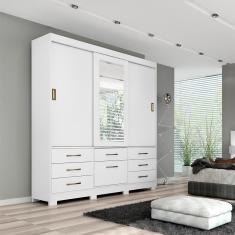 Imagem de Guarda Roupa Mdf 3 Portas De Correr Espelho 7 Gavetas 1 Sapateira E 8 Pés Panan Móveis