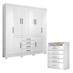 Imagem de Cômoda Triunfo e Guarda Roupa Casal New Realce Branco - Demóbile