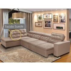 Imagem de Sofá Canto com Chaise 7 Lugares Retrátil e Reclinável Pillow 360 x 220 cm Sttilo TECIDO SUEDE - MegaSul Cor Bege