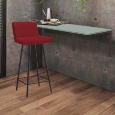 Imagem de Kit Mesa Suspensa de Parede Fixa MDF Verde Oliva + 1 Banqueta Lexi Ferro Marrom Sintético Vermelho - Ahazzo Móveis