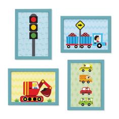Imagem de Quadros Infantis Carros Na Cidade 22X32cm Moldura  4Un